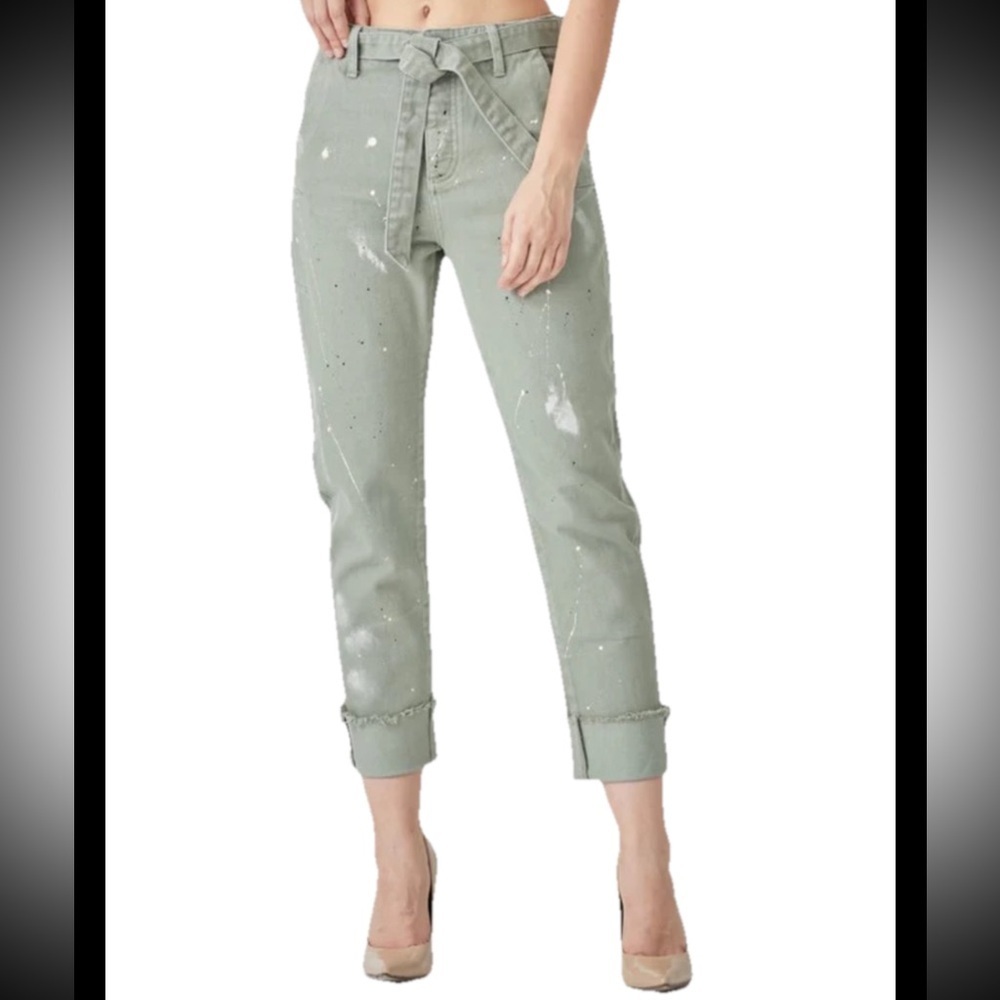 Women's Cropped Painter-Detail Jeans in Sage